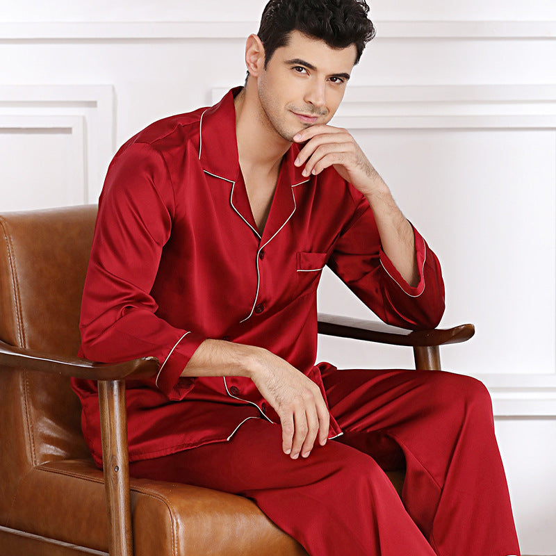 Silk pajamas spring and summer long-sleeved two-piece suit