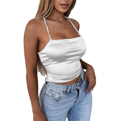 Pure color women's simulation silk sling top