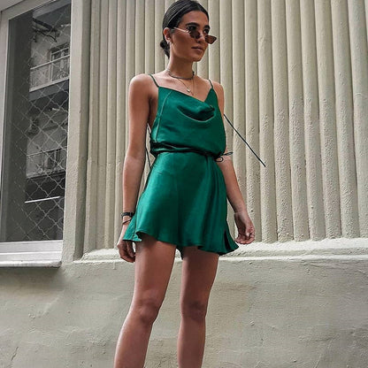 Silk Texture Cross-tie Lace-up Sling Dress