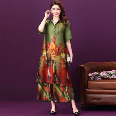 Cardigan silk Cheongsam two-piece set