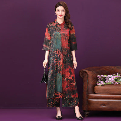 Cardigan silk Cheongsam two-piece set