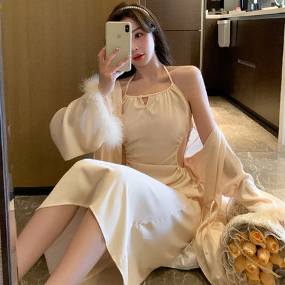 Pajamas Ladies Silk Stretch Satin Waistless Halter Dress