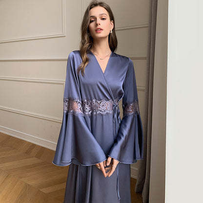 Women's Summer Thin Satin Ice Silk Pajamas Lace Stitching