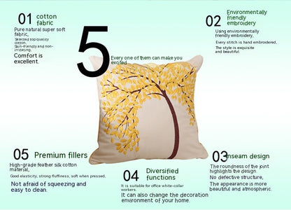 Flat Embroidery Silk Embroidered Cotton Canvas Pillow Pachira Macrocarpa Sofa