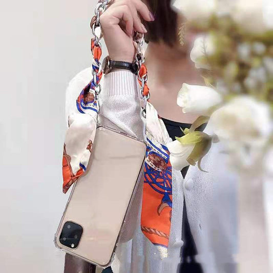 Silk Scarf Metal Chain Strap Short Shoulder