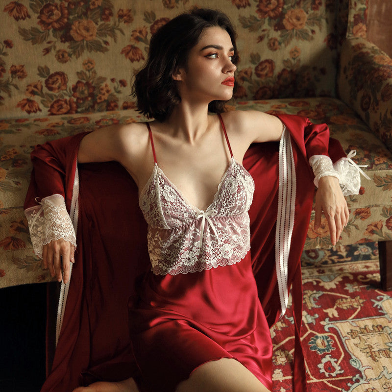 Lace ice silk robe