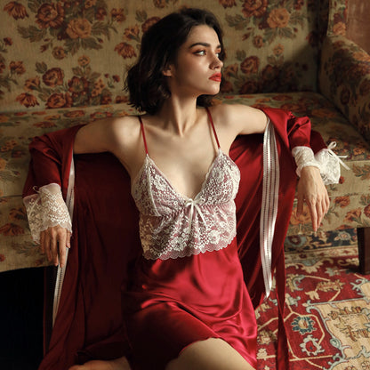 Lace ice silk robe