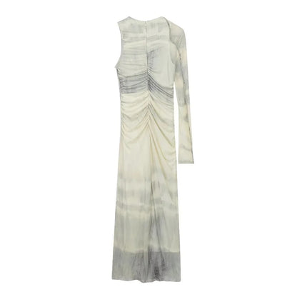 Printed Silk Mesh Asymmetric Dress
