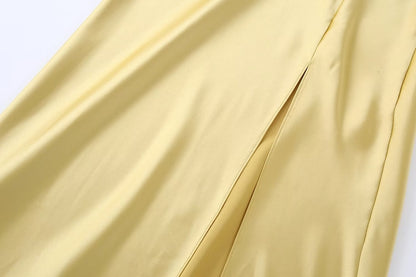One Shoulder Asymmetric Silk Satin Texture Waist Pulling Dress