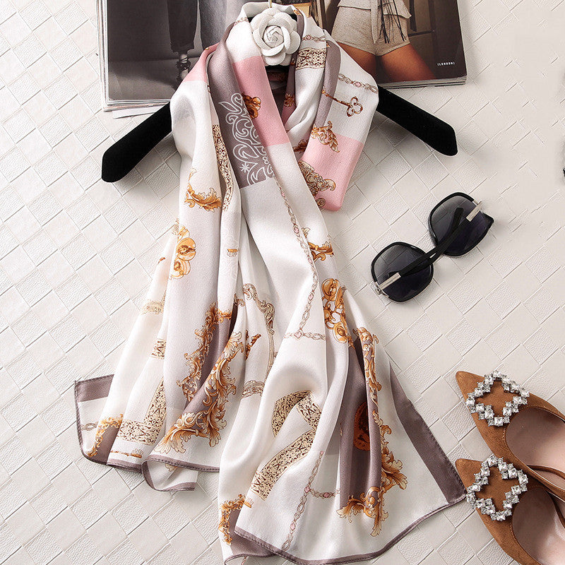 Silk Printed Scarf Medium Length Satin Sunshade Shawl