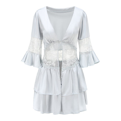 Ice Silk Pajamas Suspender Skirt Suit Lace Perspective Straps