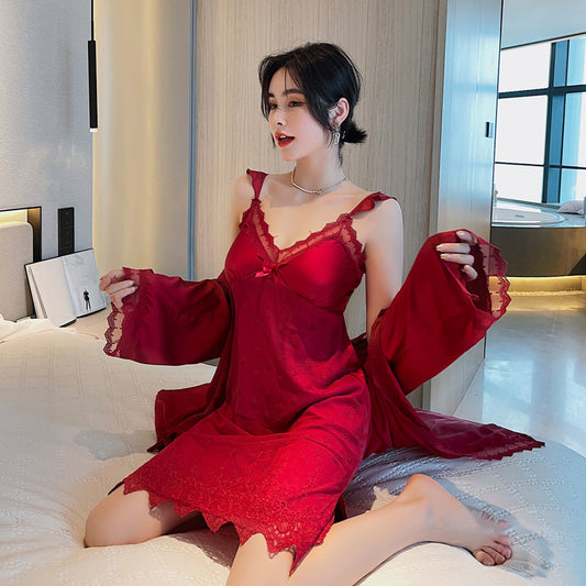 Two-piece Nightgown With Ice Silk Sling Skirt