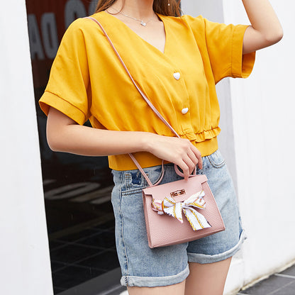 Litchi pattern shoulder bag silk scarf bag
