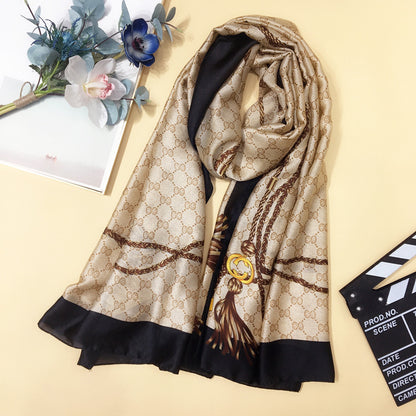 Silk Scarf Women's Spring and Autumn Long  Silk With Shawl