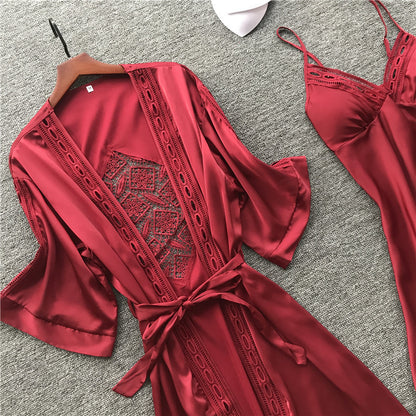 Two-piece ice silk long sleeve pajamas
