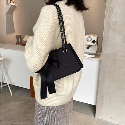 Fashion Silk Scarf One-Shoulder Diamond Chain Bag