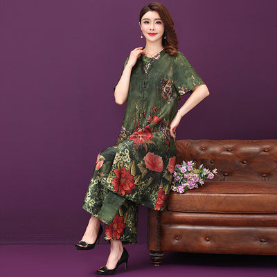 Cardigan silk Cheongsam two-piece set