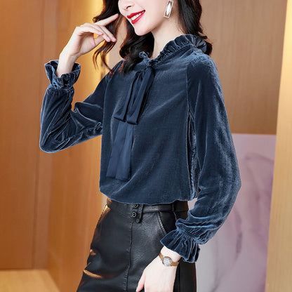 Silk Velvet Top Long-sleeved High-end Silk Fashion