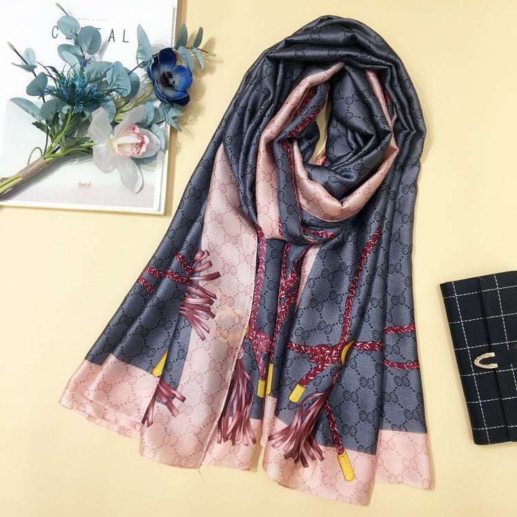 Silk Scarf Women's Spring and Autumn Long  Silk With Shawl