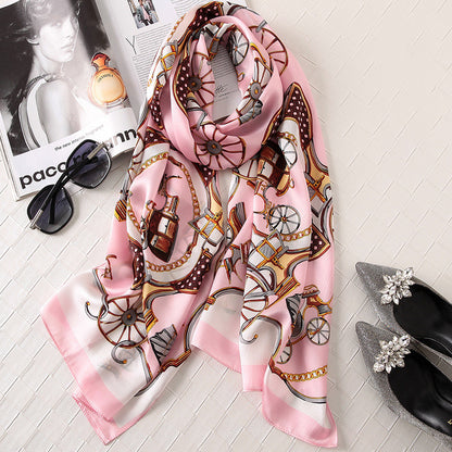 Silk Printed Scarf Medium Length Satin Sunshade Shawl