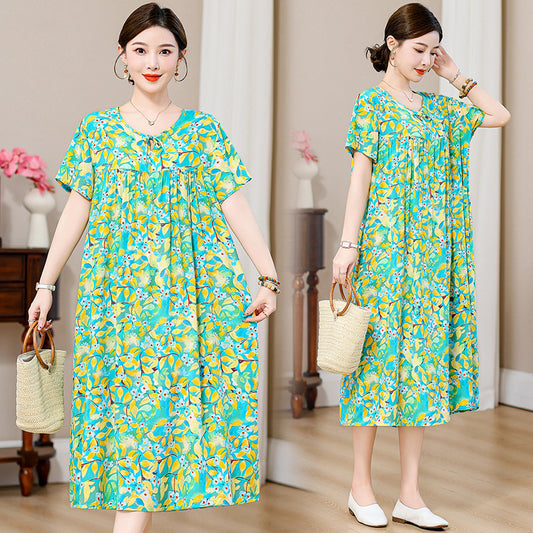 Loose Fat Mom Cotton Silk Long Skirt Cotton Summer
