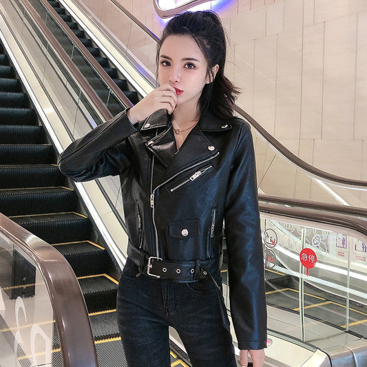 Thin and versatile leather top, motorcycle coat