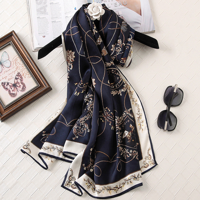 Silk Printed Scarf Medium Length Satin Sunshade Shawl