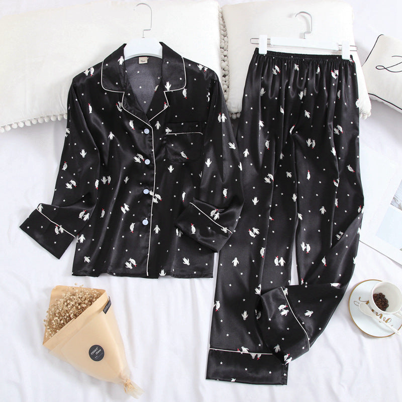 Spring and Autumn Ice Silk Homewear Set