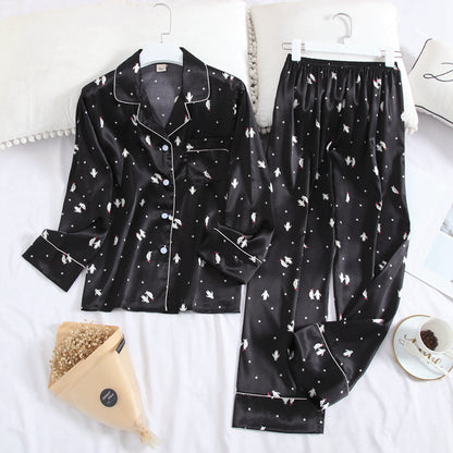 Spring and Autumn Ice Silk Homewear Set