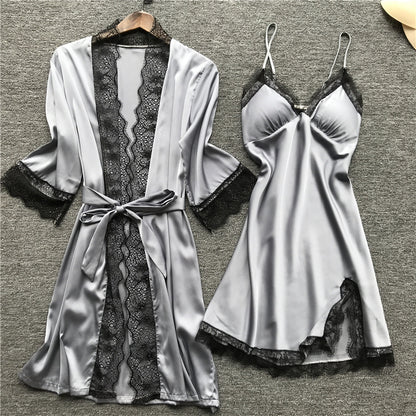Silk pajama four piece set