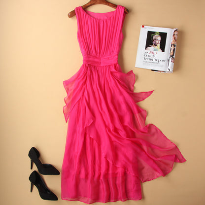 Slim Fitting White Silk Long Dress