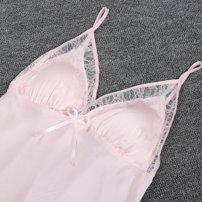 Ice Silk Sling Nightdress Solid Color With Chest Pad