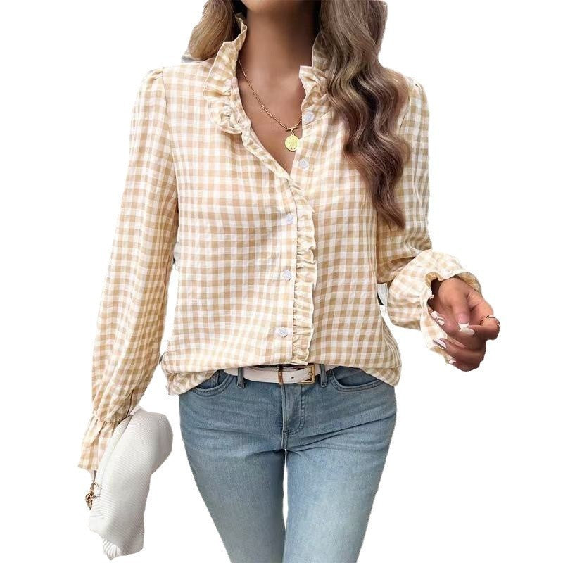 Éclaire RufflePlaid Blouse