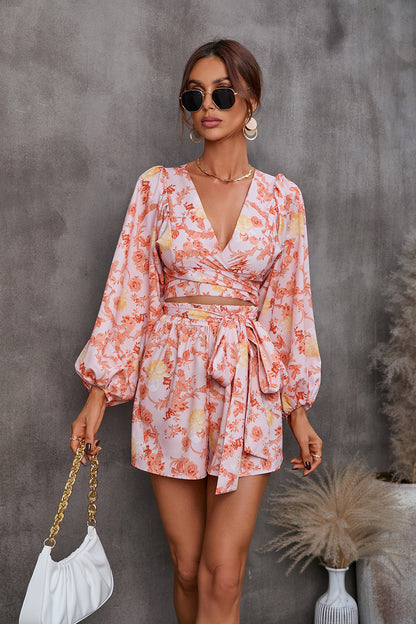 Autumna Bloom V-Neck Romper