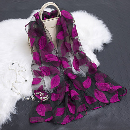 Lace Stitching Cut Flower Paisley Silk Scarf