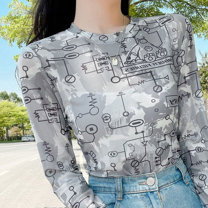 Summer Ice Silk Sunscreen Mesh Bottoming Shirt