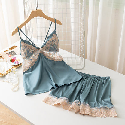 Ice Silk Suspender Shorts Suit