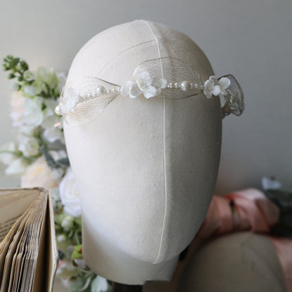 Bridal Netting Silver Silk Thread Ceramic Hard Porcelain White Floral Tiara