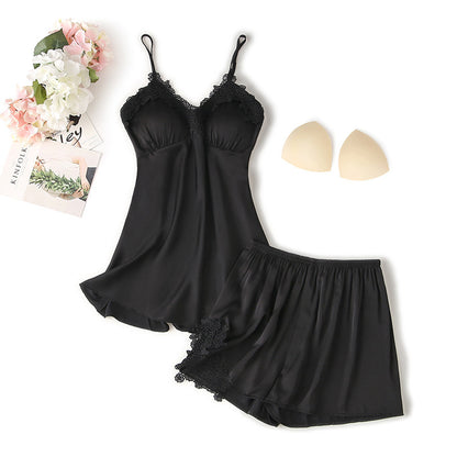 Women's Suspender Shorts Suit With Chest Pad Silk Loungewear