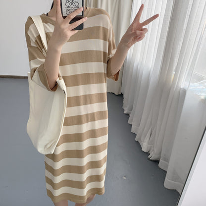 Navy Wind Loose And Thin Ice Silk Knit Dress