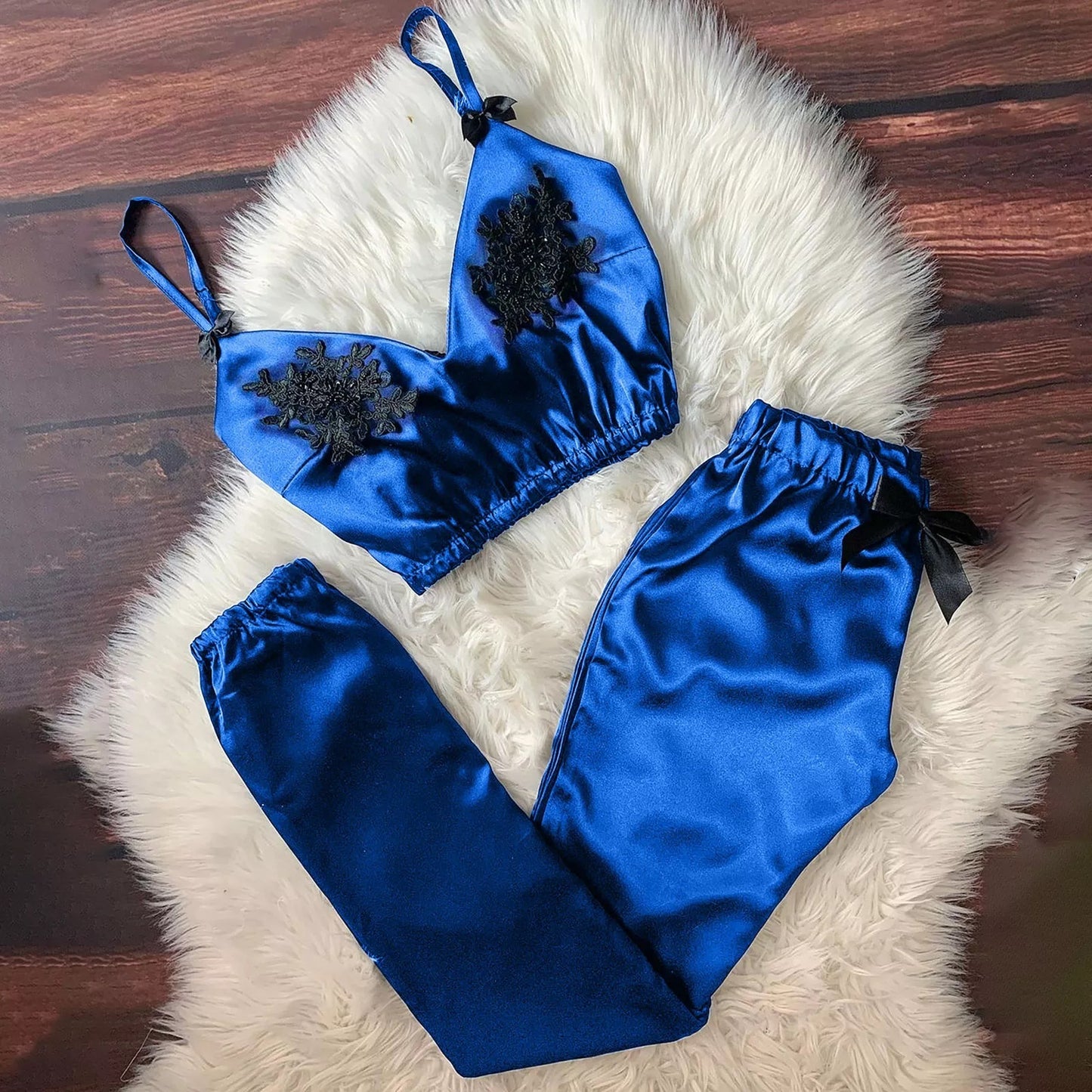 Lace Sling Bra Simulated Silk Pants Comfortable Sleep Underwear