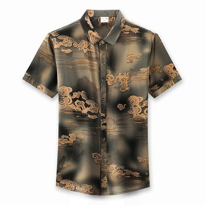 Chinese Style Silk Satin Shirt Short Sleeve