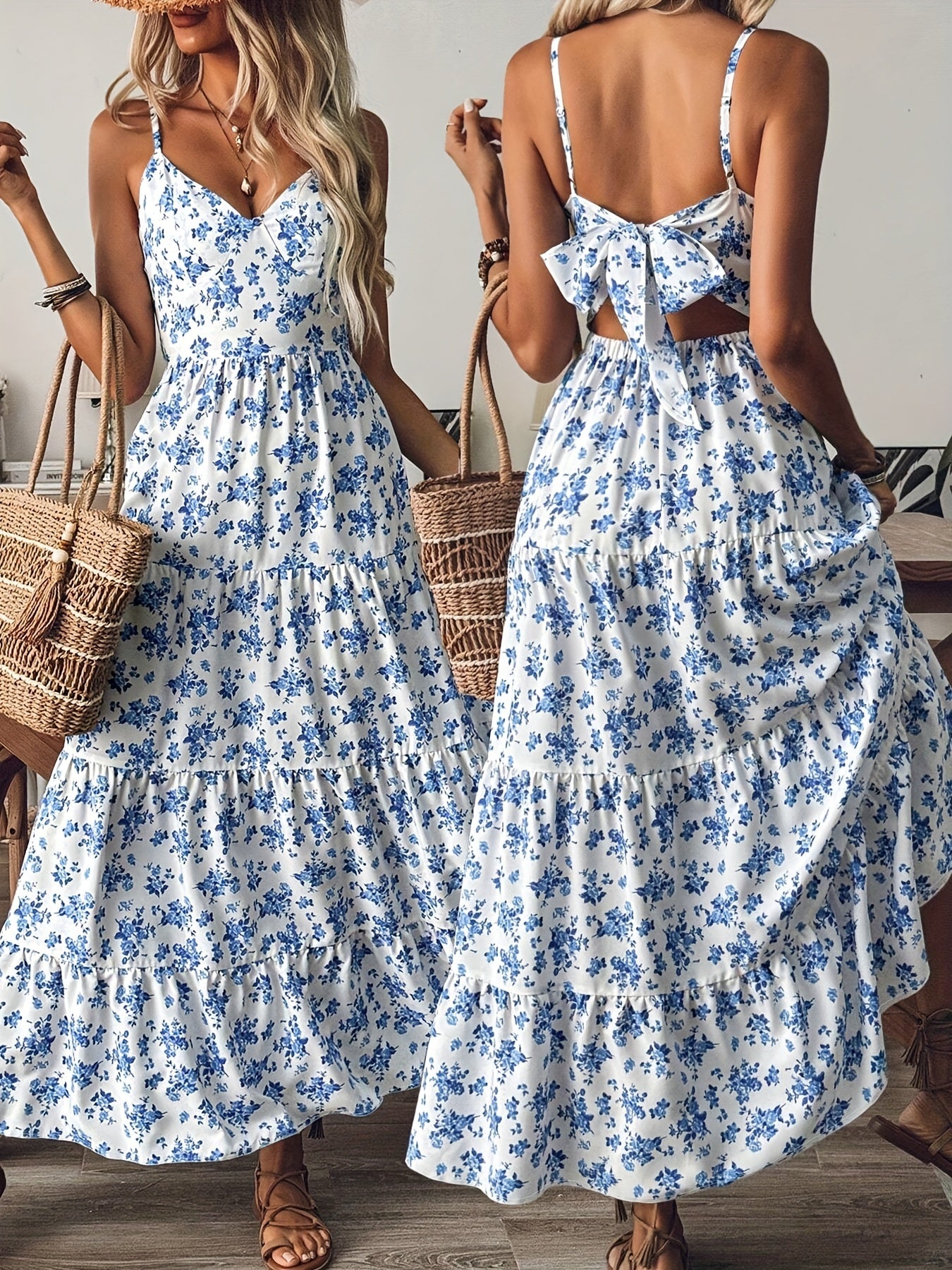 BloomCharm Backless Maxi Dress
