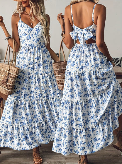 BloomCharm Backless Maxi Dress