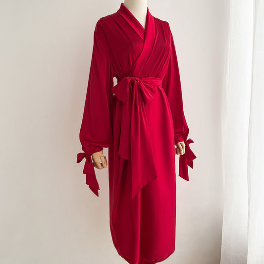 Silk Mid-Length Ice Silk French Wedding Dressing Gown