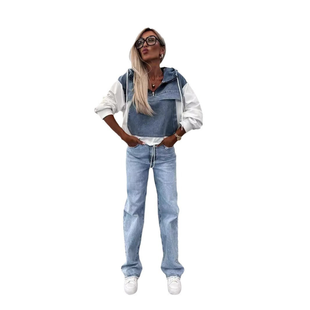 DenimEase Hooded Sweater