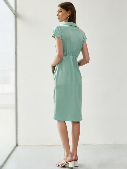 High Waist Cardigan Simple Solid Color Mid Skirt Milk Silk Dress