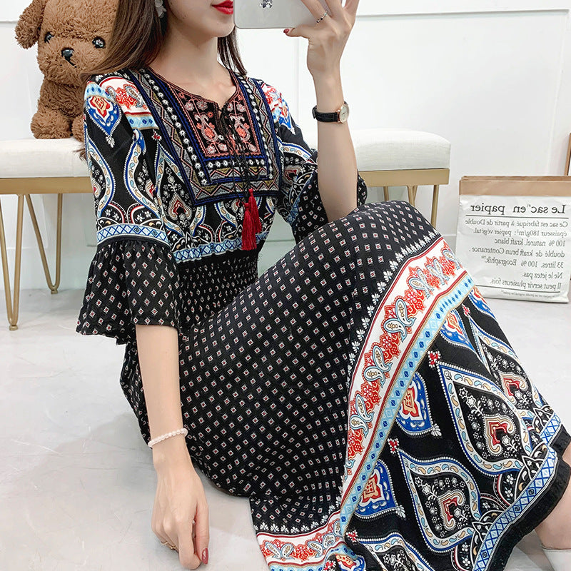 Skirt Crew Neck Ruffle Half Sleeve Cotton Silk Dress