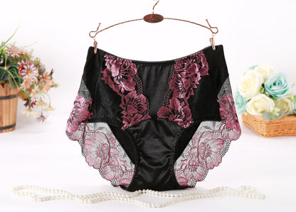 Women's Ice Silk Mid-high Waist Sexy Lace Underwear