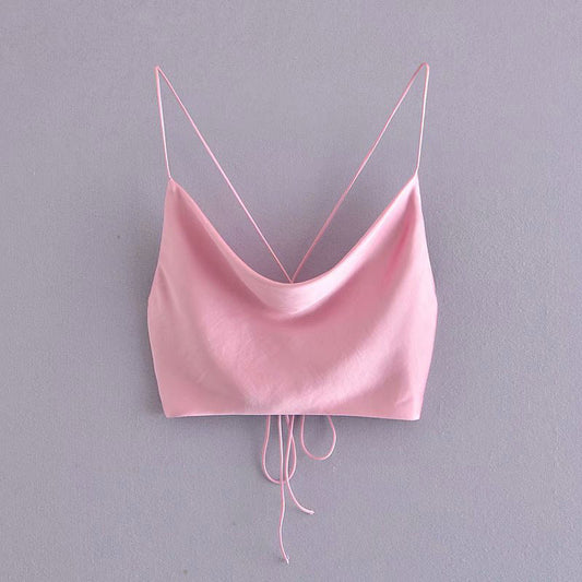 Women's French Style Silk Satin Textured Short Top